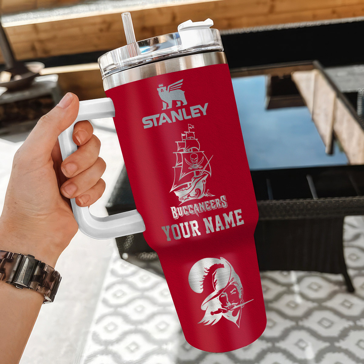 Custom Tampa Bay Buccaneers Tumbler Mug with Handle - Personalize Your Drinkware - Image 3
