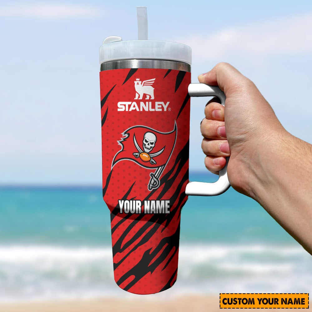 Custom Name Red Tiger Stripe Tumbler with Handle - Personalized Gift - Image 3