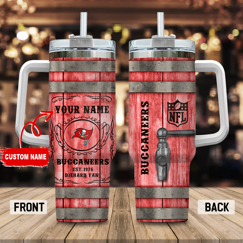Personalized Buccaneers Barrel Mug with Handle and Straw - Perfect Gift for Fans - Image 3