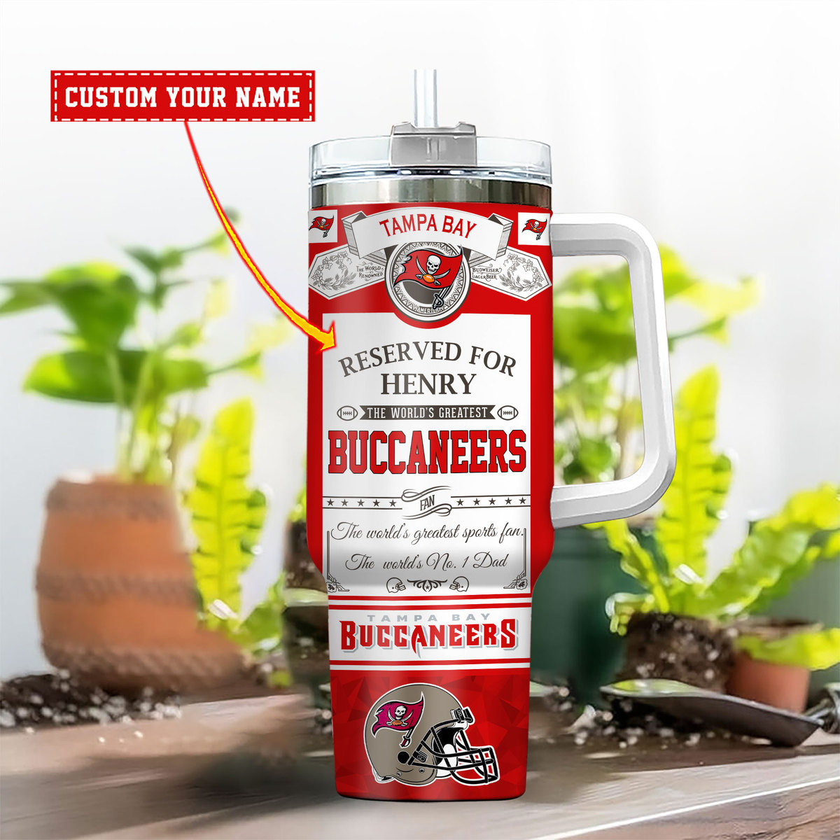 Personalized Tampa Bay Buccaneers Tumbler with Handle - Custom Name Gift - Image 2