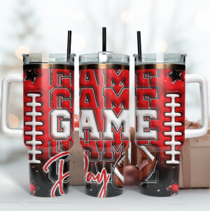 Game Day Football Tumbler with Handle & Straw - Perfect for Sports Fans
