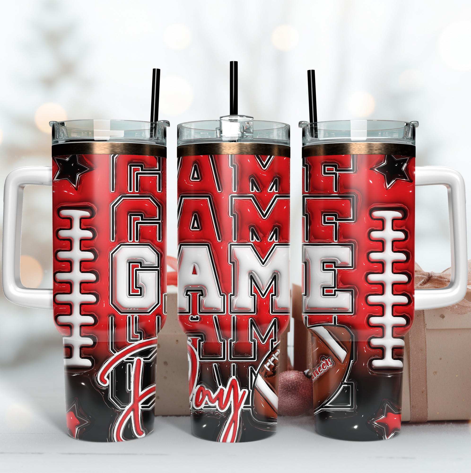 Game Day Football Tumbler with Handle & Straw - Perfect for Sports Fans