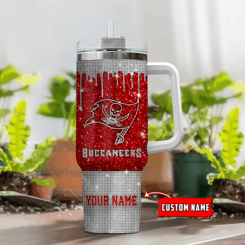 Tampa Bay Buccaneers NFL Glitter Custom Stanley Quencher 40oz Stainless Steel Tumbler With Handle - Threewoofs - Image 2