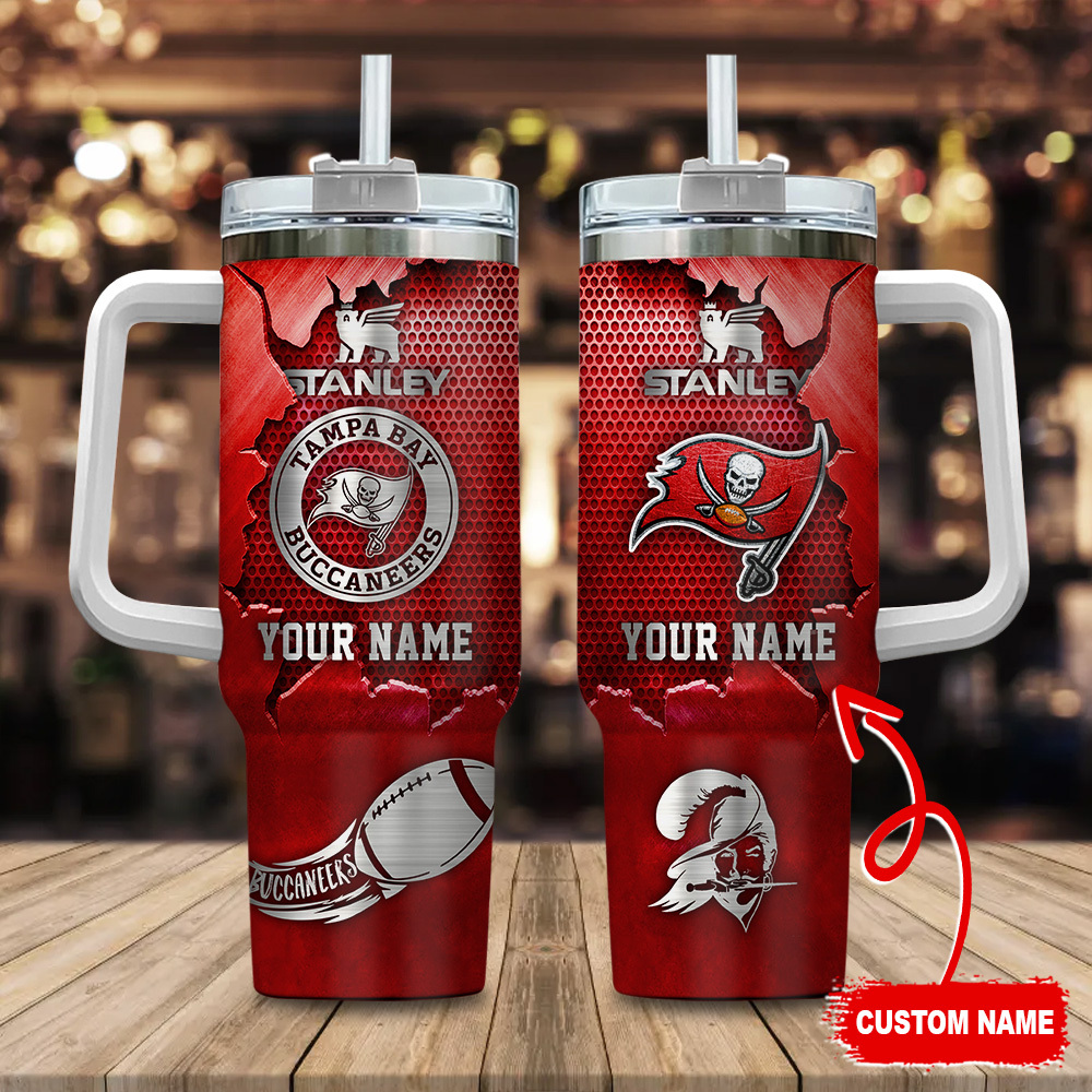 Custom Tampa Bay Buccaneers Stanley Tumbler with Handle & Straw - Personalized Gift
