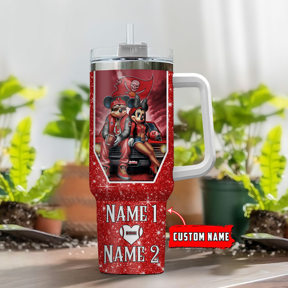 Custom Name Tampa Bay Football Fan Tumbler - Mickey & Minnie Inspired - Image 2