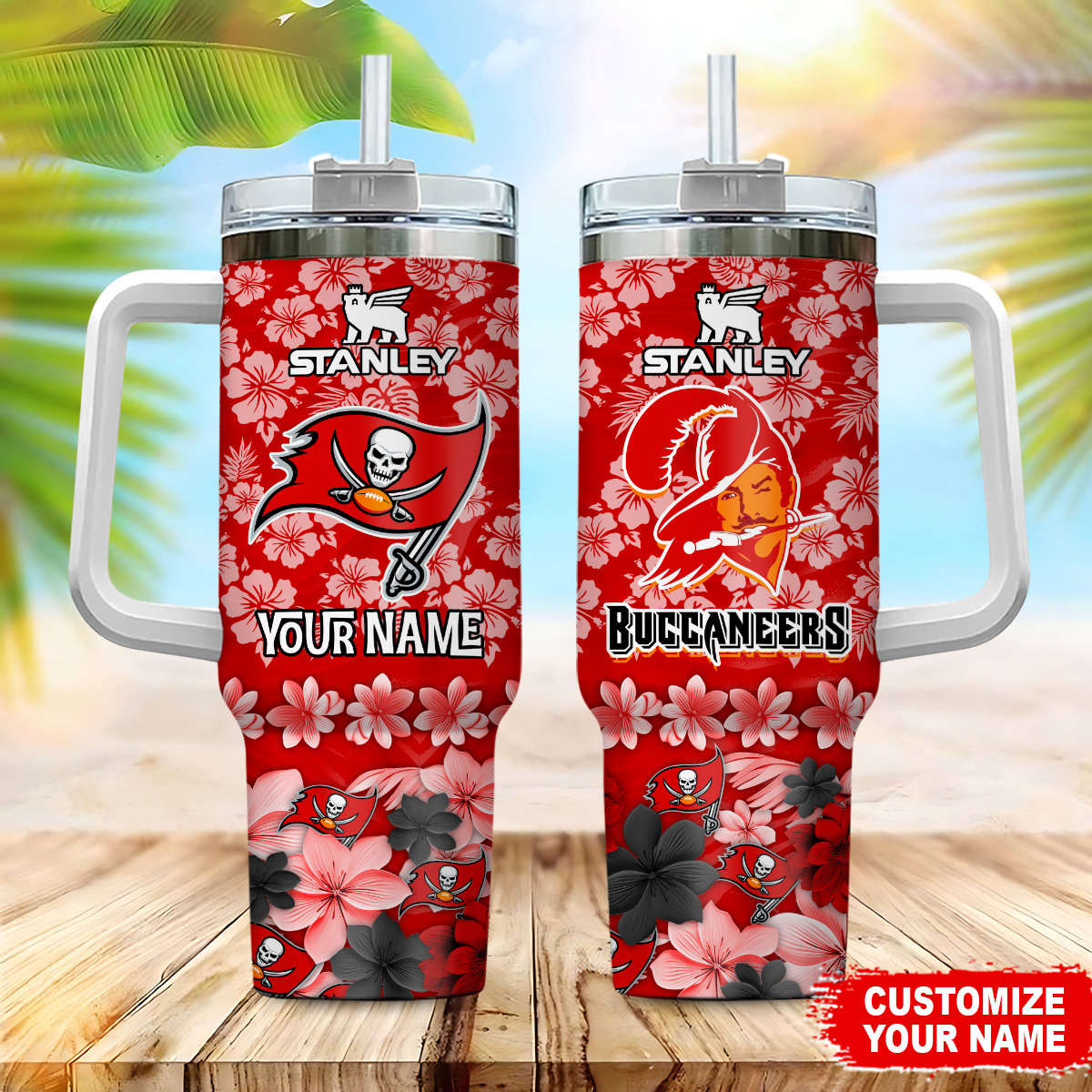 Personalized Buccaneers Floral Tumbler - Custom Name Sports Fan Gift