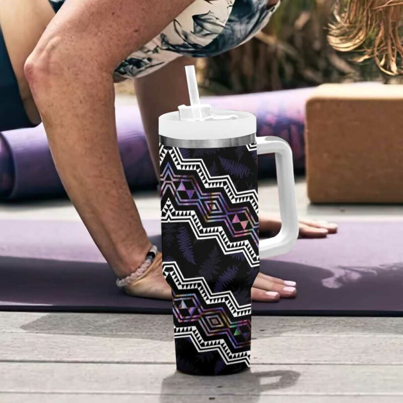 Taniko Aotearoa Mix Paua Shell Niho Taniwha Lilac Glitter Custom Stanley Quencher 40oz Stainless Steel Tumbler With Handle - Threewoofs - Image 6