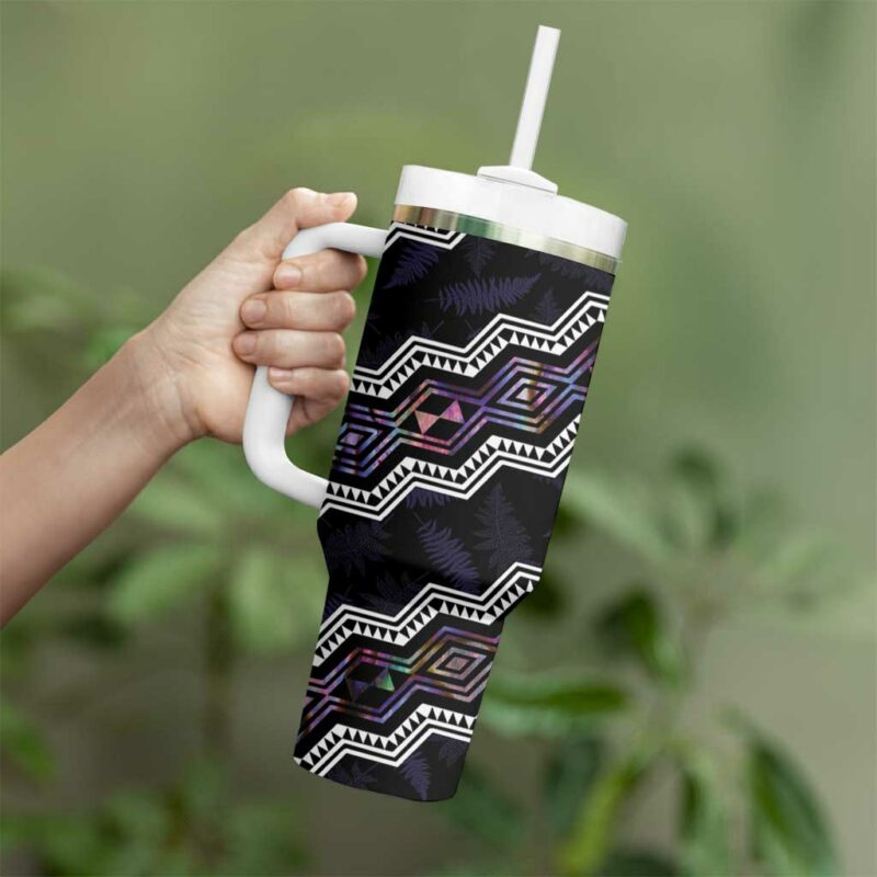 Taniko Aotearoa Mix Paua Shell Niho Taniwha Lilac Glitter Custom Stanley Quencher 40oz Stainless Steel Tumbler With Handle - Threewoofs - Image 3