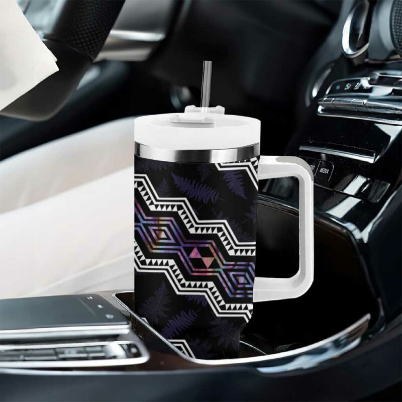 Taniko Aotearoa Mix Paua Shell Niho Taniwha Lilac Glitter Custom Stanley Quencher 40oz Stainless Steel Tumbler With Handle - Threewoofs - Image 8
