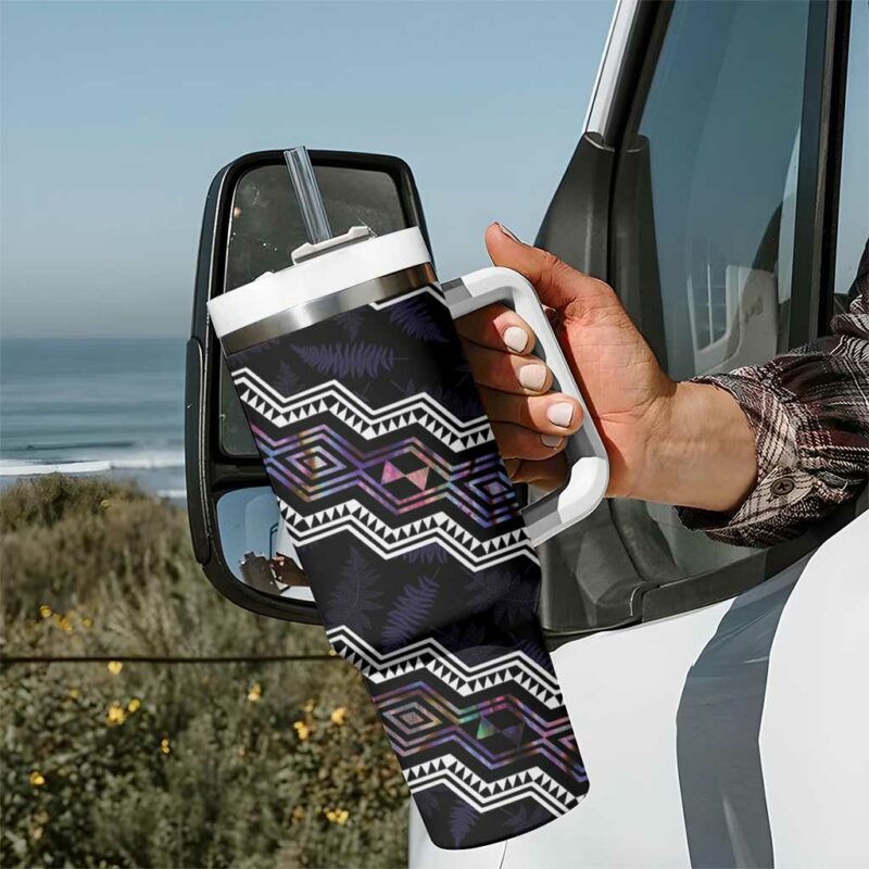 Taniko Aotearoa Mix Paua Shell Niho Taniwha Lilac Glitter Custom Stanley Quencher 40oz Stainless Steel Tumbler With Handle - Threewoofs - Image 7