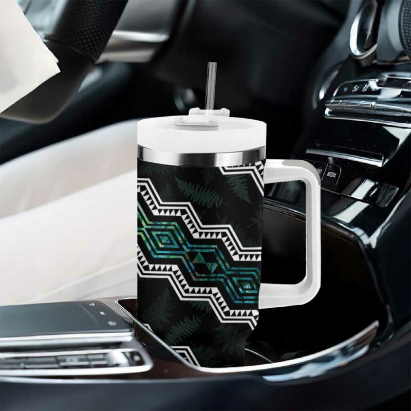 Taniko Aotearoa Mix Paua Shell Niho Taniwha Turquoise Glitter Custom Stanley Quencher 40oz Stainless Steel Tumbler With Handle - Threewoofs - Image 8
