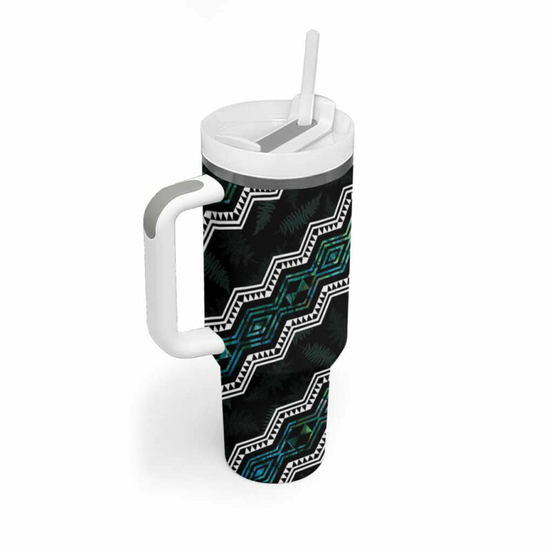 Taniko Aotearoa Mix Paua Shell Niho Taniwha Turquoise Glitter Custom Stanley Quencher 40oz Stainless Steel Tumbler With Handle - Threewoofs - Image 2