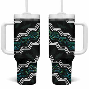 Taniko Aotearoa Mix Paua Shell Niho Taniwha Turquoise Glitter Custom Stanley Quencher 40oz Stainless Steel Tumbler With Handle - Threewoofs