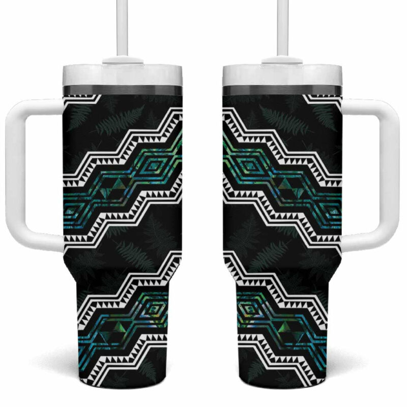 Taniko Aotearoa Mix Paua Shell Niho Taniwha Turquoise Glitter Custom Stanley Quencher 40oz Stainless Steel Tumbler With Handle - Threewoofs