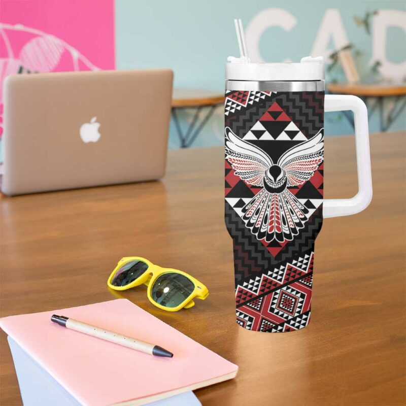 Taniko Aotearoa Poutama Mix Piwakawaka Custom Stanley Quencher 40oz Stainless Steel Tumbler With Handle - Threewoofs - Image 5