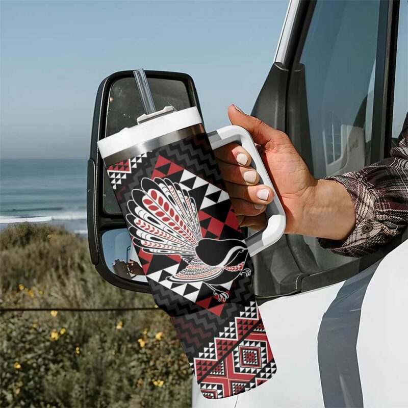 Taniko Aotearoa Poutama Mix Piwakawaka Custom Stanley Quencher 40oz Stainless Steel Tumbler With Handle - Threewoofs - Image 7