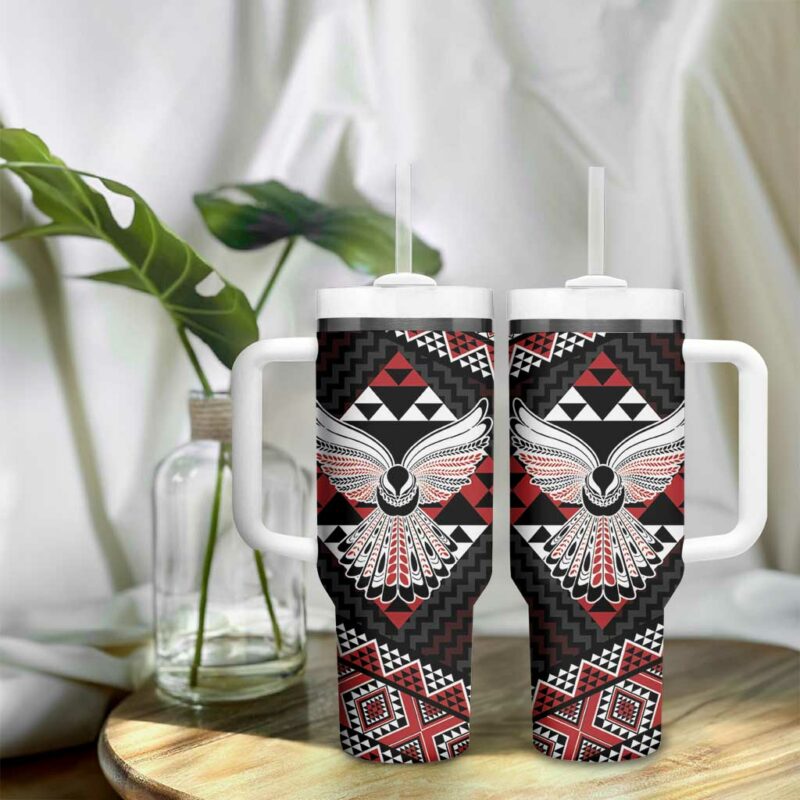 Taniko Aotearoa Poutama Mix Piwakawaka Custom Stanley Quencher 40oz Stainless Steel Tumbler With Handle - Threewoofs - Image 9