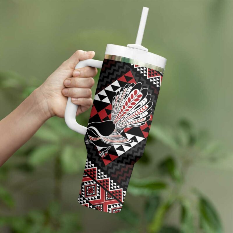 Taniko Aotearoa Poutama Mix Piwakawaka Custom Stanley Quencher 40oz Stainless Steel Tumbler With Handle - Threewoofs - Image 3