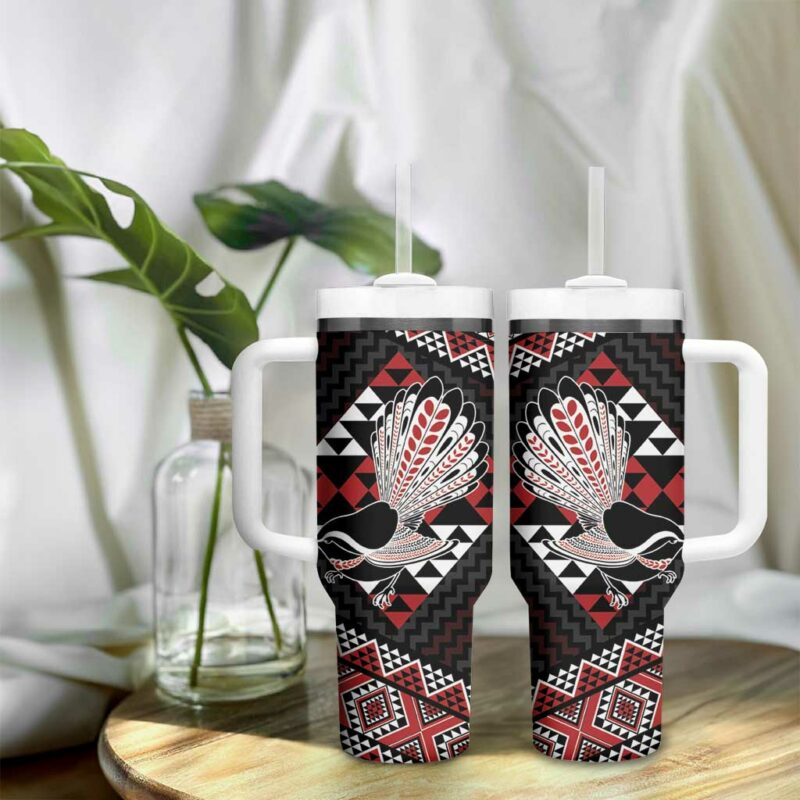 Taniko Aotearoa Poutama Mix Piwakawaka Custom Stanley Quencher 40oz Stainless Steel Tumbler With Handle - Threewoofs - Image 9