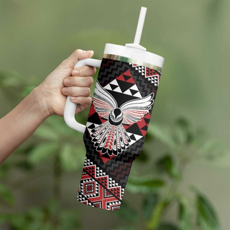 Taniko Aotearoa Poutama Mix Piwakawaka Custom Stanley Quencher 40oz Stainless Steel Tumbler With Handle - Threewoofs - Image 3
