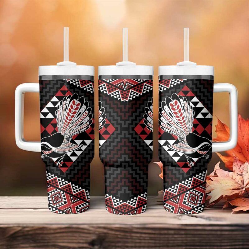 Taniko Aotearoa Poutama Mix Piwakawaka Custom Stanley Quencher 40oz Stainless Steel Tumbler With Handle - Threewoofs - Image 4