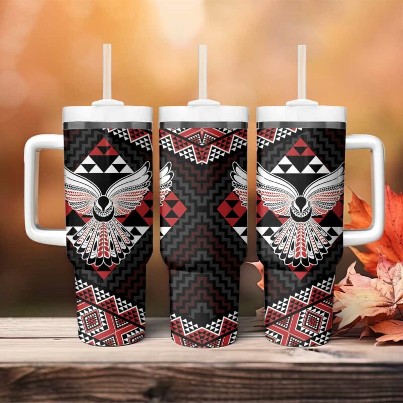 Taniko Aotearoa Poutama Mix Piwakawaka Custom Stanley Quencher 40oz Stainless Steel Tumbler With Handle - Threewoofs - Image 4