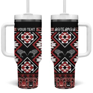 Taniko Motifs Aotearoa Waitangi Kowhaiwhai Kiwi Custom Stanley Quencher 40oz Stainless Steel Tumbler With Handle - Threewoofs