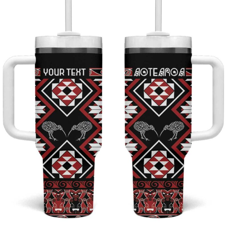 Taniko Motifs Aotearoa Waitangi Kowhaiwhai Kiwi Custom Stanley Quencher 40oz Stainless Steel Tumbler With Handle - Threewoofs