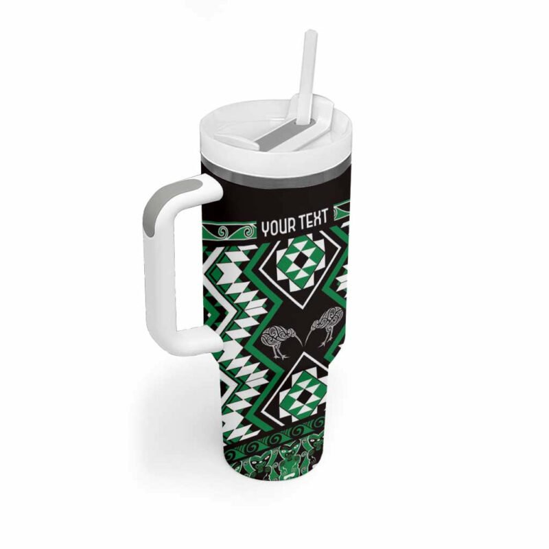Taniko Motifs Aotearoa Waitangi Kowhaiwhai Kiwi Green Custom Stanley Quencher 40oz Stainless Steel Tumbler With Handle - Threewoofs - Image 2