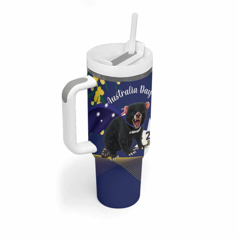 Tasimania Devil Australia Day Aussie Aussie Aussie Oi! Oi! Oi! ‚Äì Blue Custom Stanley Quencher 40oz Stainless Steel Tumbler With Handle - Threewoofs - Image 3