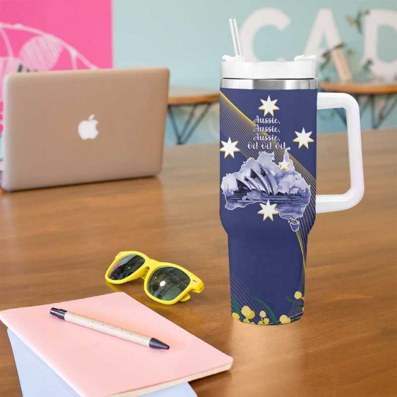 Tasimania Devil Australia Day Aussie Aussie Aussie Oi! Oi! Oi! ‚Äì Blue Custom Stanley Quencher 40oz Stainless Steel Tumbler With Handle - Threewoofs - Image 5