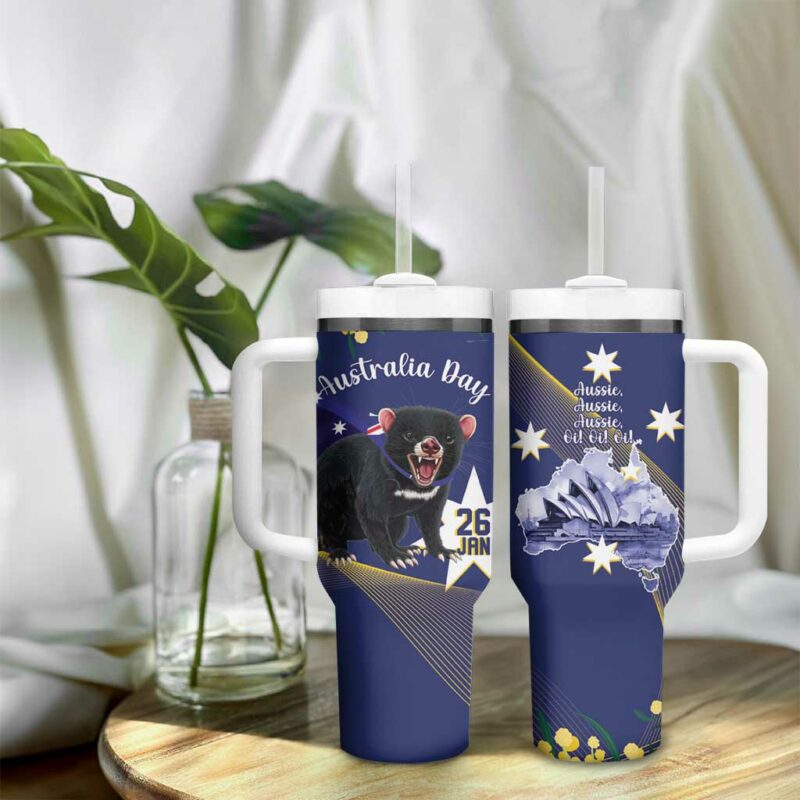 Tasimania Devil Australia Day Aussie Aussie Aussie Oi! Oi! Oi! ‚Äì Blue Custom Stanley Quencher 40oz Stainless Steel Tumbler With Handle - Threewoofs - Image 9