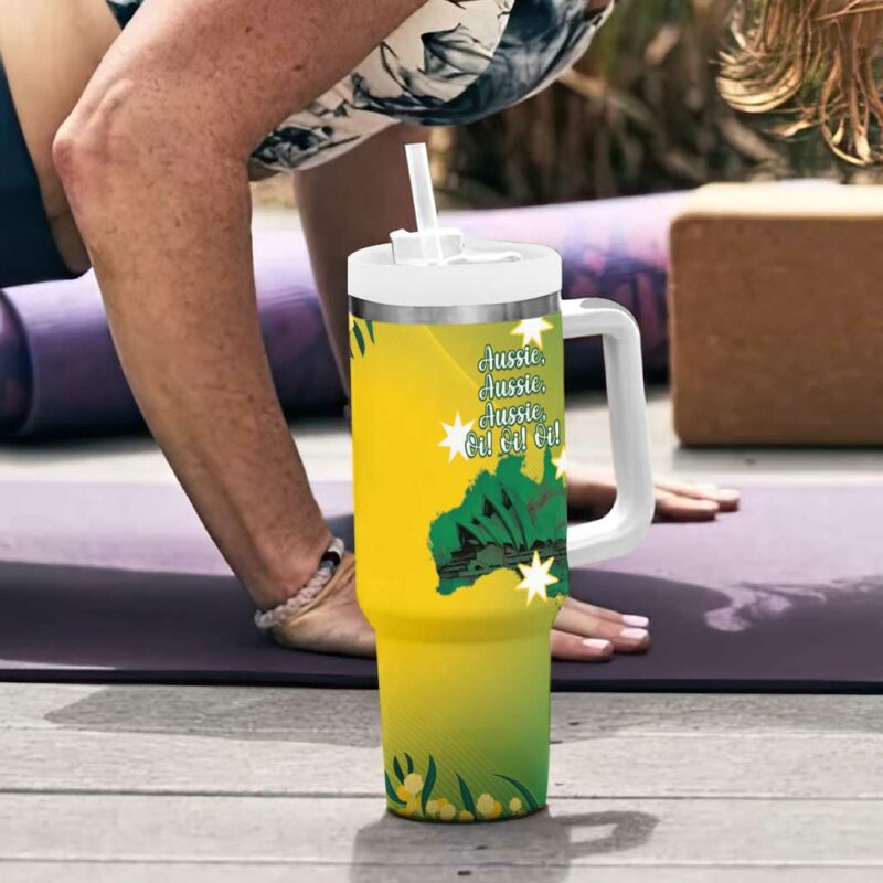 Tasimania Devil Australia Day Aussie Aussie Aussie Oi! Oi! Oi! ‚Äì Green Custom Stanley Quencher 40oz Stainless Steel Tumbler With Handle - Threewoofs - Image 6