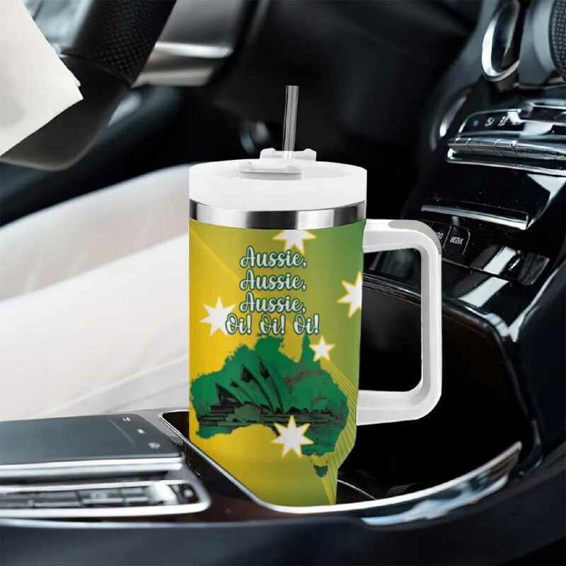 Tasimania Devil Australia Day Aussie Aussie Aussie Oi! Oi! Oi! ‚Äì Green Custom Stanley Quencher 40oz Stainless Steel Tumbler With Handle - Threewoofs - Image 8
