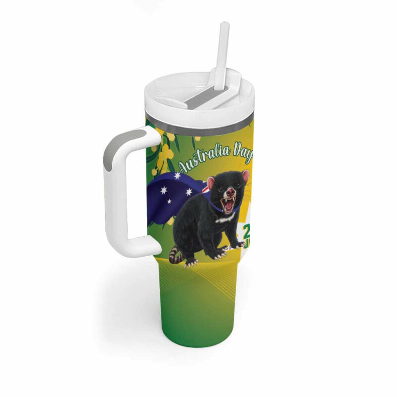 Tasimania Devil Australia Day Aussie Aussie Aussie Oi! Oi! Oi! ‚Äì Green Custom Stanley Quencher 40oz Stainless Steel Tumbler With Handle - Threewoofs - Image 3