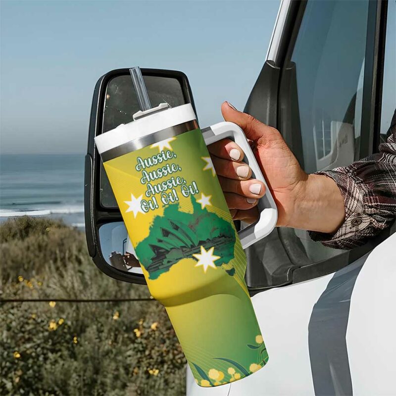 Tasimania Devil Australia Day Aussie Aussie Aussie Oi! Oi! Oi! ‚Äì Green Custom Stanley Quencher 40oz Stainless Steel Tumbler With Handle - Threewoofs - Image 7