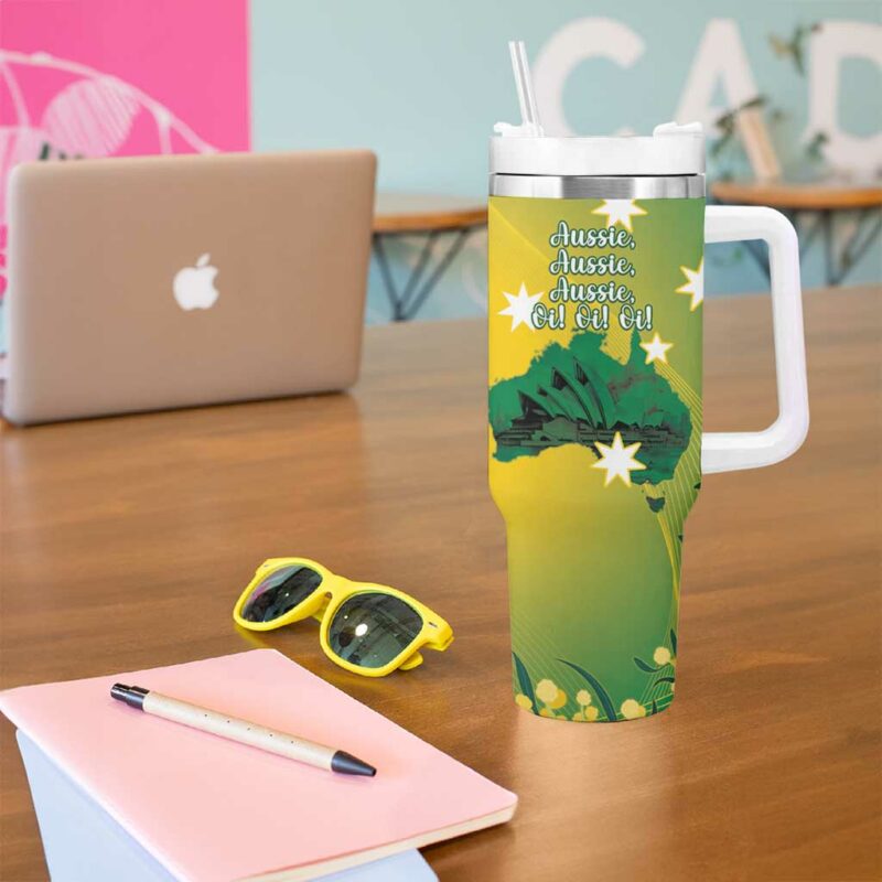 Tasimania Devil Australia Day Aussie Aussie Aussie Oi! Oi! Oi! ‚Äì Green Custom Stanley Quencher 40oz Stainless Steel Tumbler With Handle - Threewoofs - Image 5