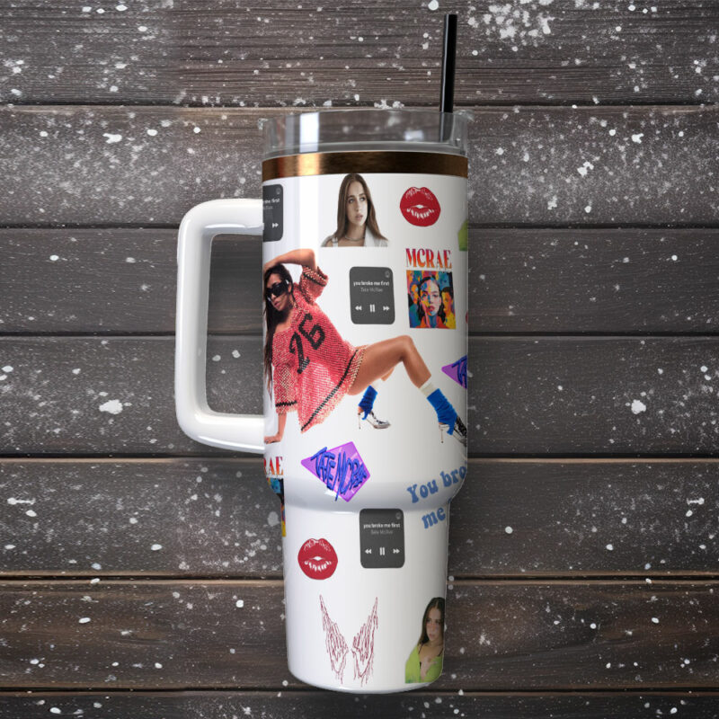Tate McRae Music Custom Stanley Quencher 40oz Stainless Steel Tumbler With Handle - Threewoofs - Image 2