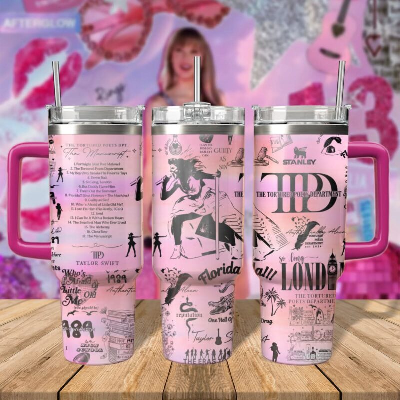 Taylor Swift Music Custom Stanley Quencher 40oz Stainless Steel Tumbler With Handle - Threewoofs