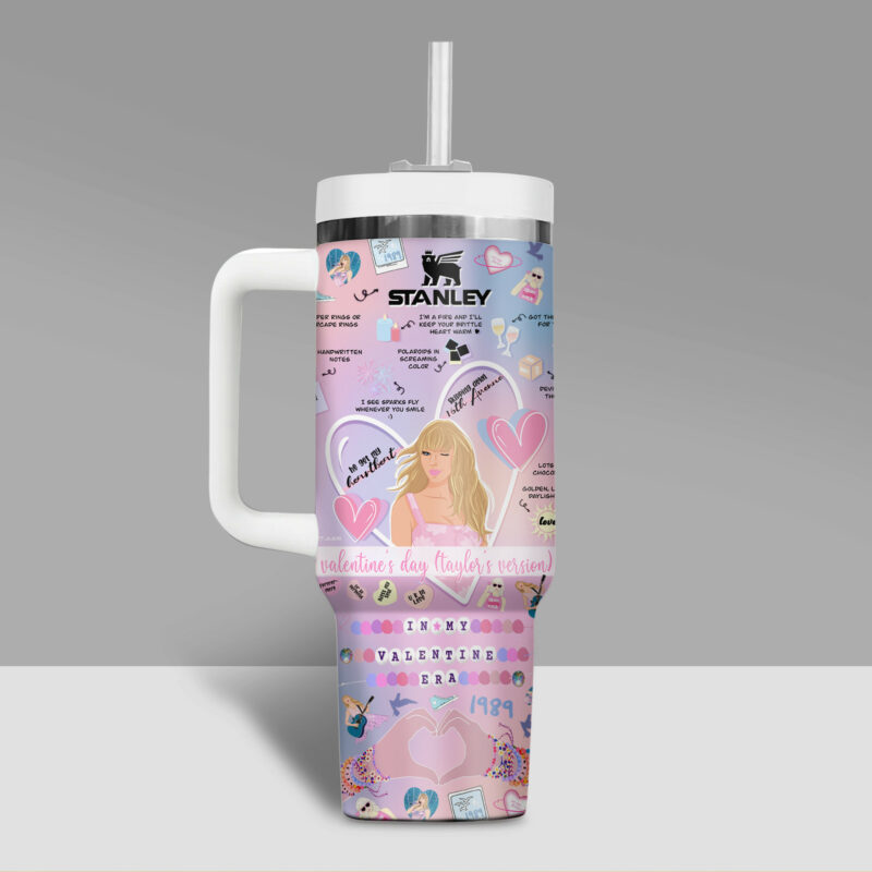 Taylor Swift Music Valentine Custom Stanley Quencher 40oz Stainless Steel Tumbler With Handle - Threewoofs - Image 3