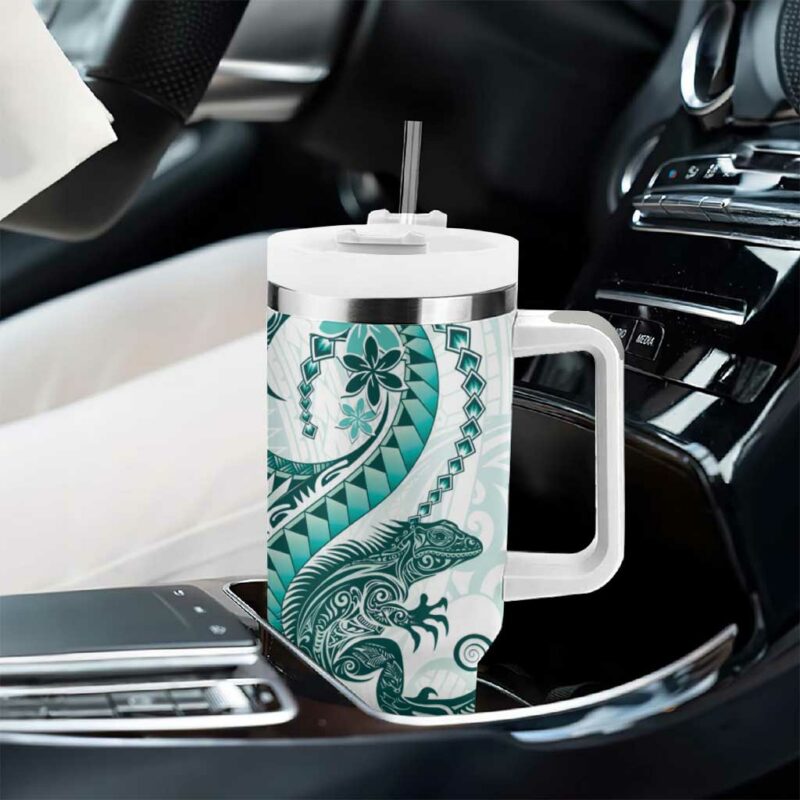 Teal Maori Tuatara Luxury Pastel Custom Stanley Quencher 40oz Stainless Steel Tumbler With Handle - Threewoofs - Image 8