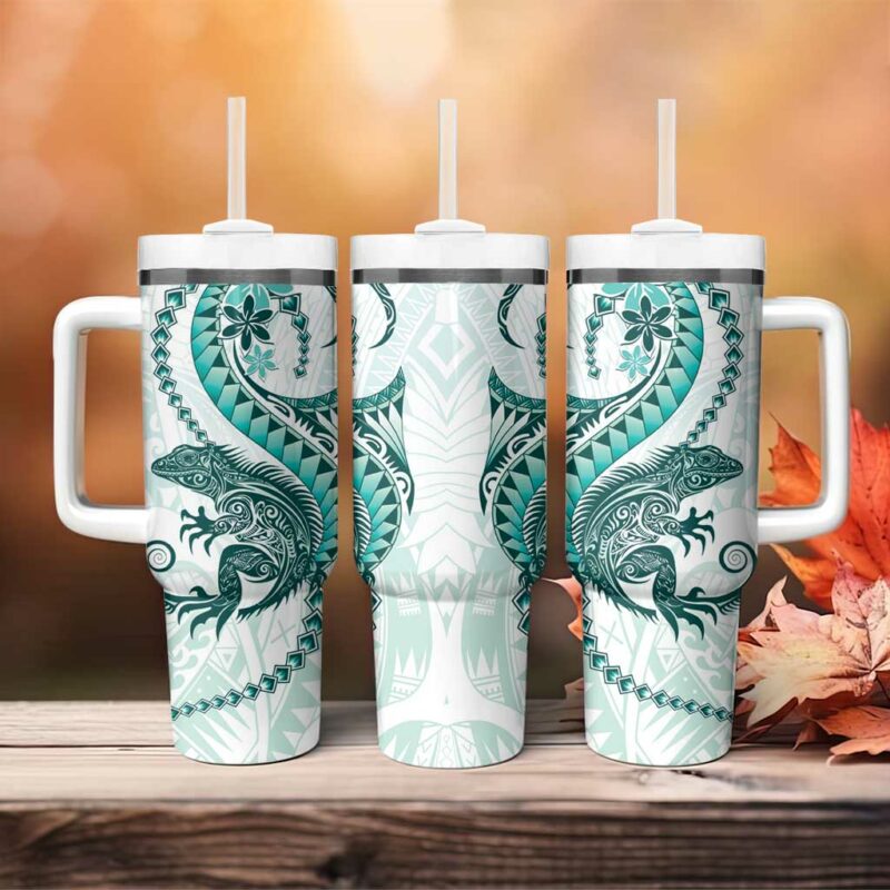 Teal Maori Tuatara Luxury Pastel Custom Stanley Quencher 40oz Stainless Steel Tumbler With Handle - Threewoofs - Image 4
