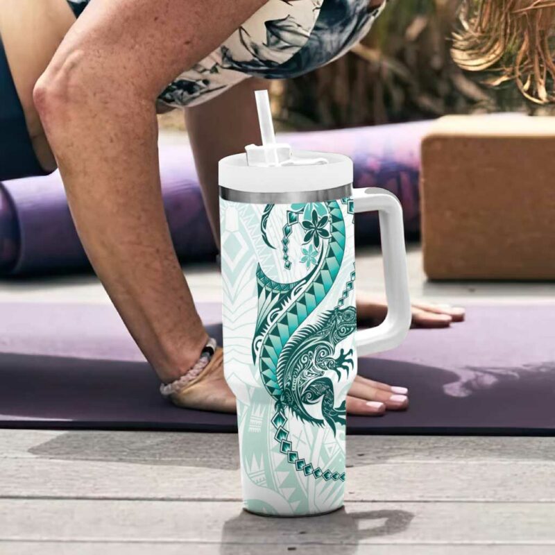 Teal Maori Tuatara Luxury Pastel Custom Stanley Quencher 40oz Stainless Steel Tumbler With Handle - Threewoofs - Image 6