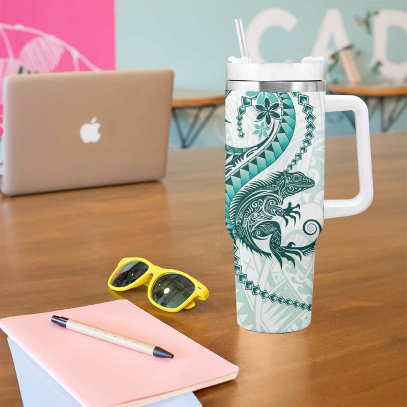 Teal Maori Tuatara Luxury Pastel Custom Stanley Quencher 40oz Stainless Steel Tumbler With Handle - Threewoofs - Image 5