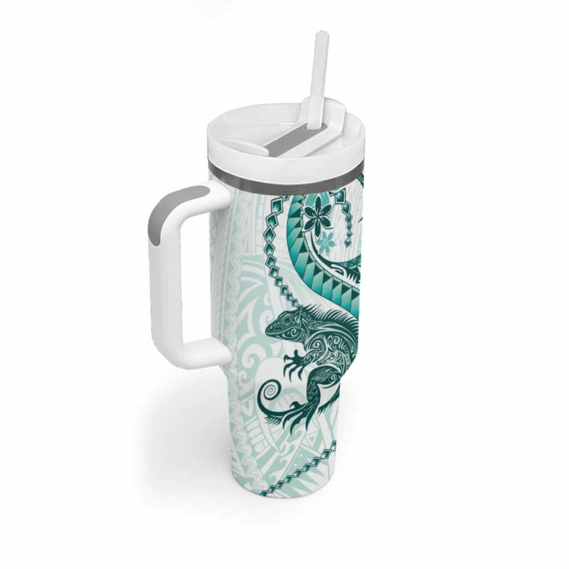 Teal Maori Tuatara Luxury Pastel Custom Stanley Quencher 40oz Stainless Steel Tumbler With Handle - Threewoofs - Image 2