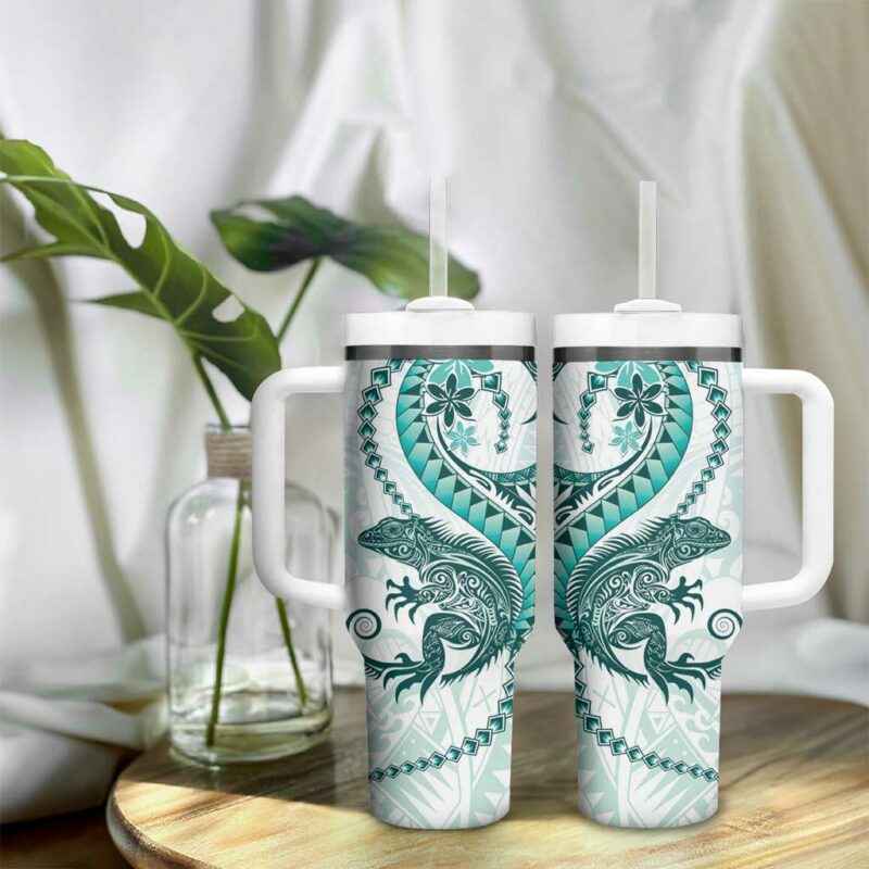Teal Maori Tuatara Luxury Pastel Custom Stanley Quencher 40oz Stainless Steel Tumbler With Handle - Threewoofs - Image 9
