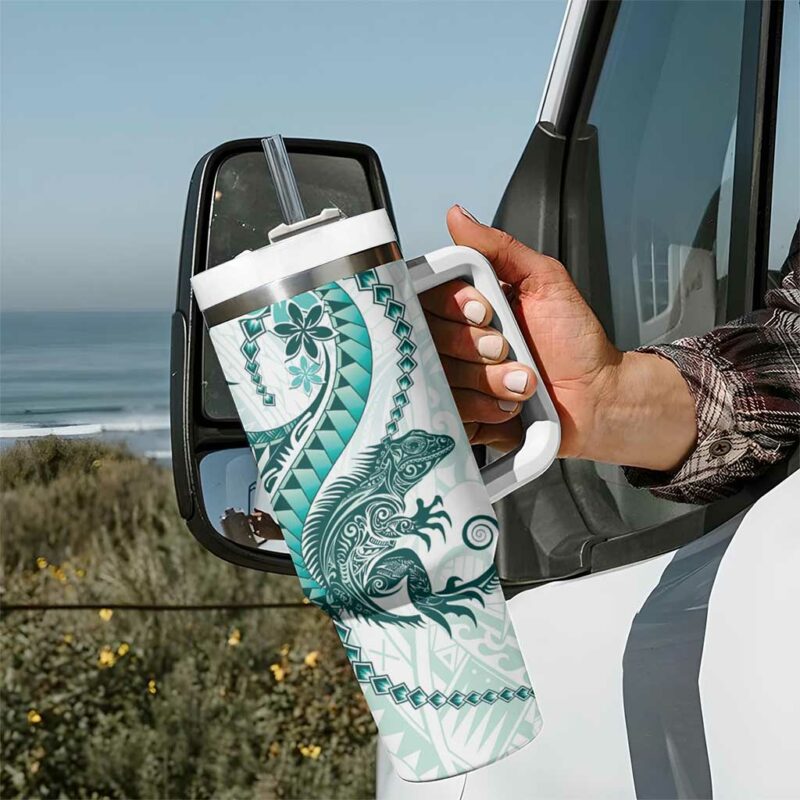 Teal Maori Tuatara Luxury Pastel Custom Stanley Quencher 40oz Stainless Steel Tumbler With Handle - Threewoofs - Image 7