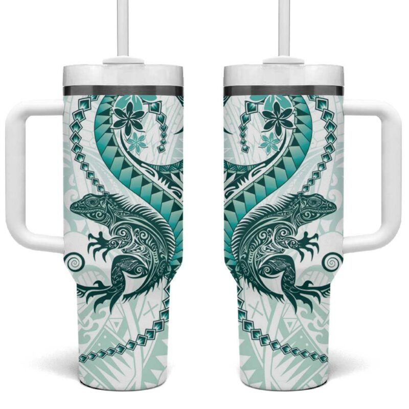 Teal Maori Tuatara Luxury Pastel Custom Stanley Quencher 40oz Stainless Steel Tumbler With Handle - Threewoofs