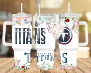 Floral Tennessee Titans Tumbler with Handle - Stylish 40oz Travel Mug