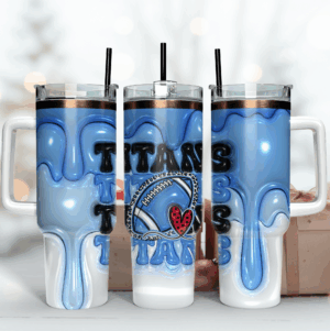 Stylish Blue Drip Football Tumbler with Straw - Perfect Gift for Fans